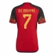 Camiseta Fútbol Bélgica Kevin De Bruyne #7 Mundial 2022 Primera Hombre Equipación